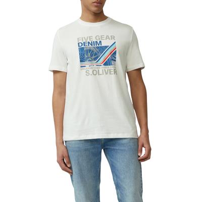 T-Shirt S.OLIVER, Herren, Gr. XL, weiß (cloudy weiß), Obermaterial: 100% Baumwolle, bedruckt, casual, regular fit taillenbedeckt, Rundhals, Kurzarm gerader Abschluss, Shirts, mit Front Print Image
