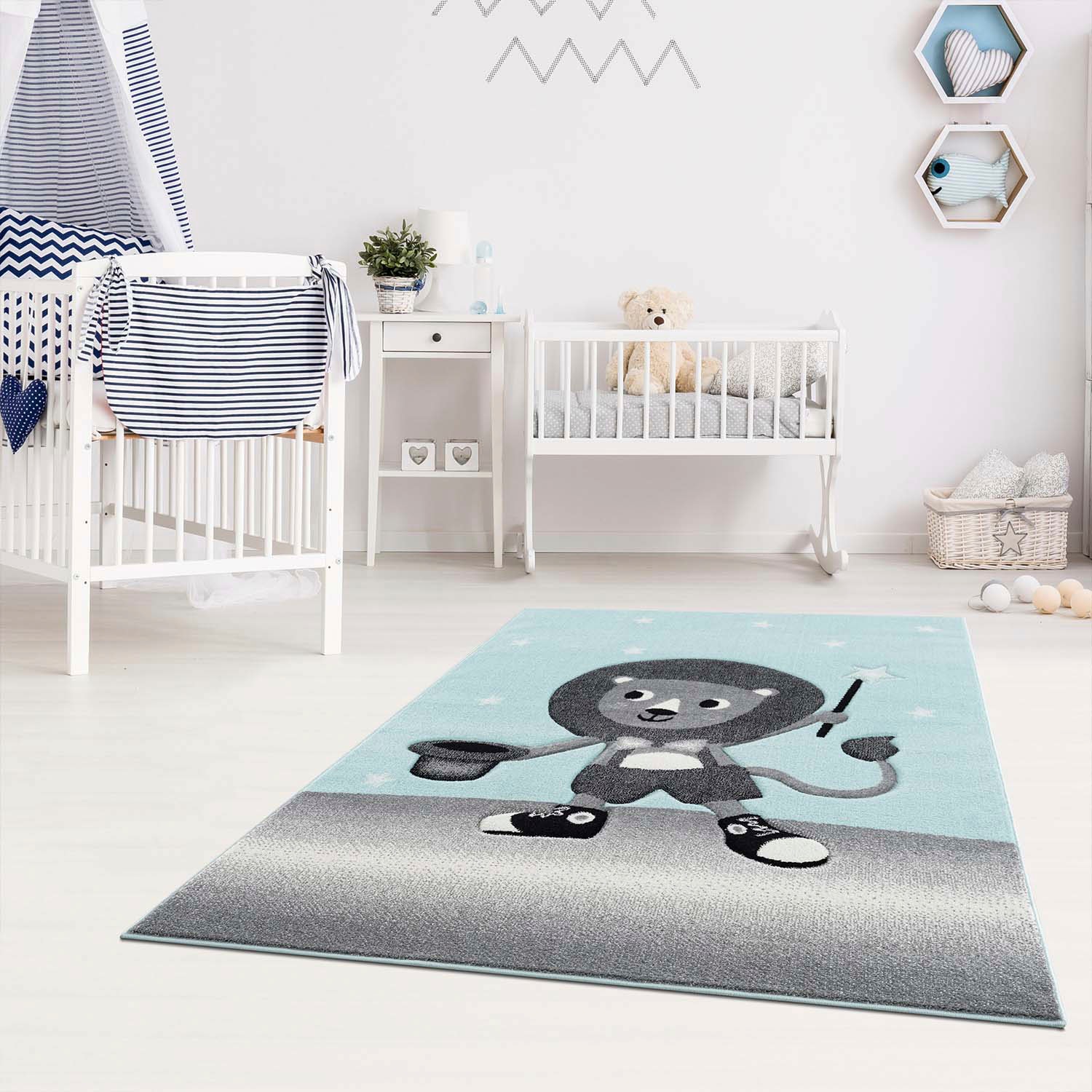 Kinderteppich CARPET CITY "Bueno Kids 9378", grün (mint), B:120cm H:11mm L:170cm, Polypropylen (PP), Teppiche, Kinderteppich, Spielteppich, Löwe, Boot, 3D-Effekt, Weicher Flor, Pflegeleicht