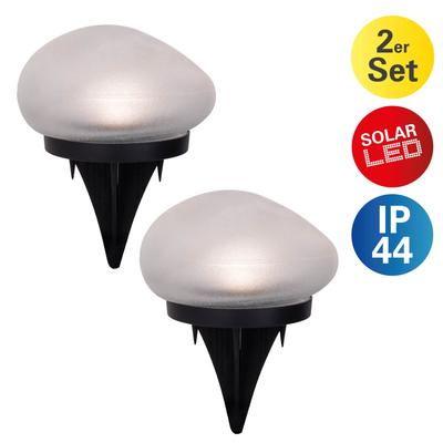 LED Solarleuchte NÄVE "Guri", transparent, B:12,00cm H:8,50cm L:14,00cm, Lampen, 2er Set Dekoerdspieß, transparent/schwarz, Glassteinoptik, warmweiß Image