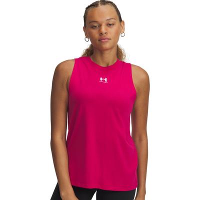 Trainingstop UNDER ARMOUR "UA RIVAL MUSCLE TANK", Damen, Gr. S, shaded fuchsia,, weiß, Obermaterial: 57% Baumwolle, 38% Polyester, 5% Elasthan, sportlich, Rundhals, gerader Abschluss, Tops Image