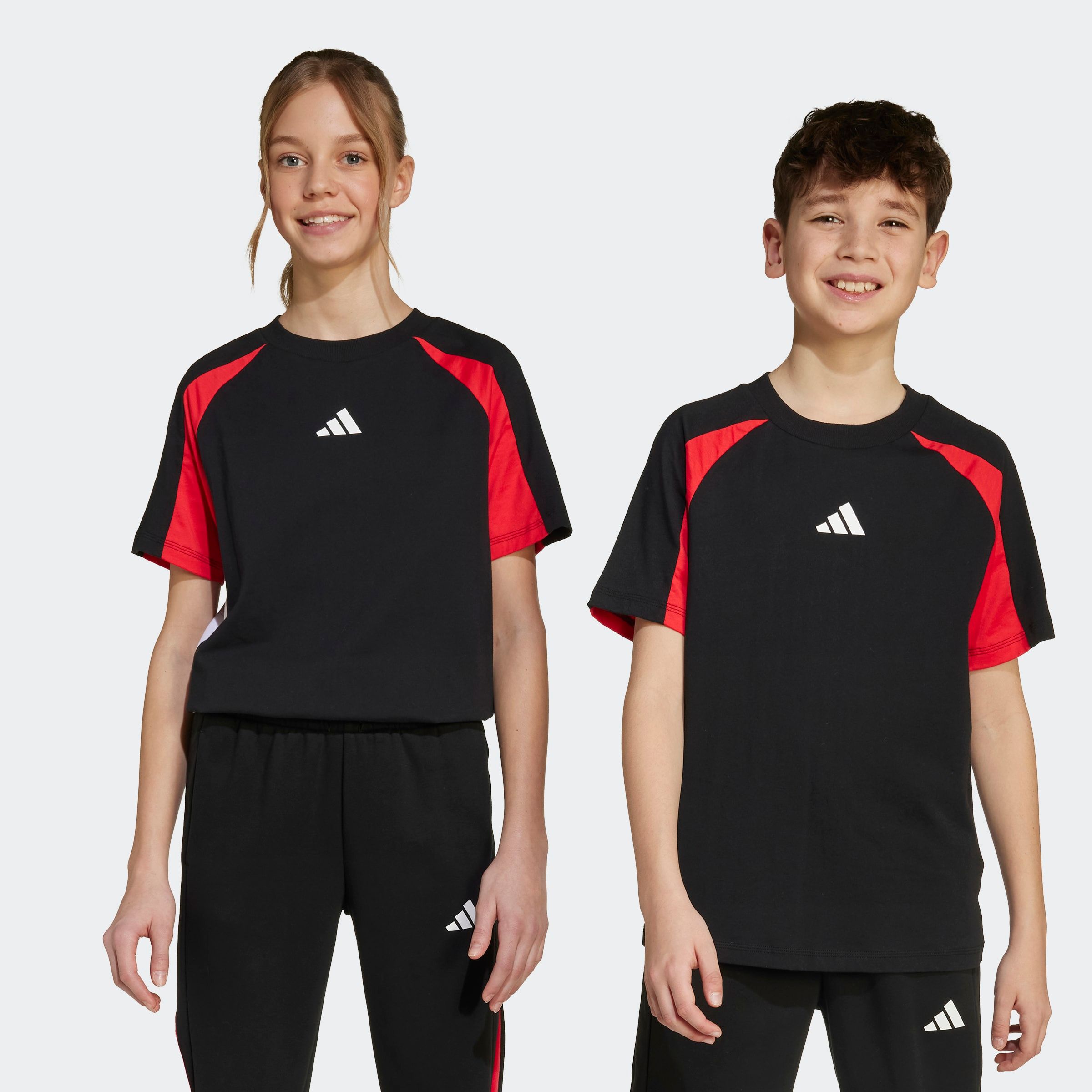 T-Shirt ADIDAS SPORTSWEAR "J CB T", Kinder, Gr. 152, weiß (schwarz, pure ruby, weiß), Obermaterial: 100% Baumwolle, Sportlich, Rundhals, Shirts Image