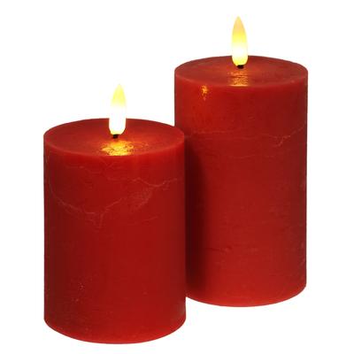 LED-Kerze I.GE.A. "LED Echtwachskerze 2er Set", rot, B:8cm H:12,5cm Ø:8cm, Wachs, Kerzen, Mit Timer Flackernd Stumpenkerze Adventskerzen Adventskranz Image
