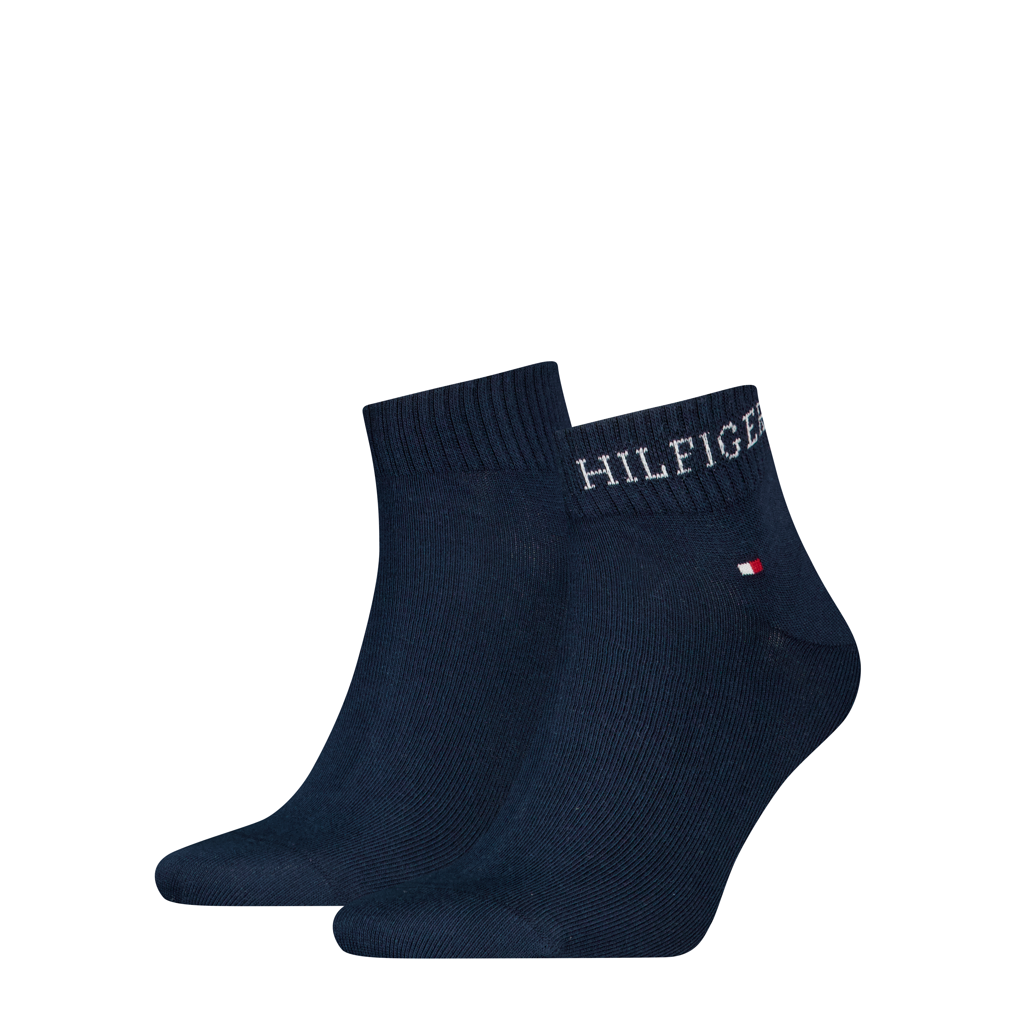 Kurzsocken TOMMY HILFIGER "TH MEN QUARTER 2P HILFIGER TAB", Herren, Gr. 43-46, blau (navy), Baumwollmischung, normal, Socken, Logo-Flag und Schriftzug
