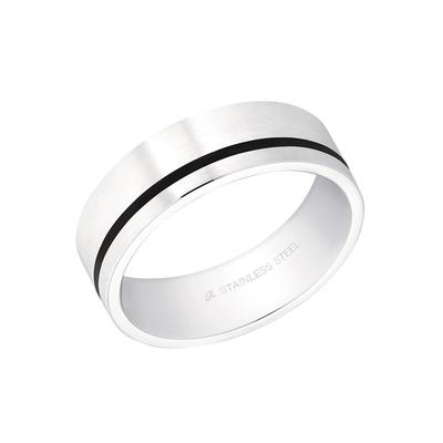 Fingerring AMOR "Uni Chic" Gr. 58, schwarz (silbefarben, schwarz), Fingerringe, Damen, 58, Edelstahl, 6mm Image