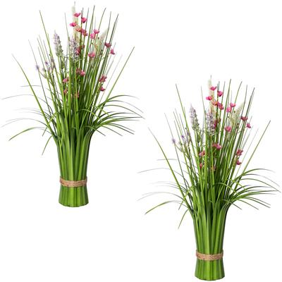 Kunstgras CREATIV GREEN "Stehgras-Busch mit Blüten", rosa, H:48cm Ø:10cm, Kunststoff, Kunstpflanzen