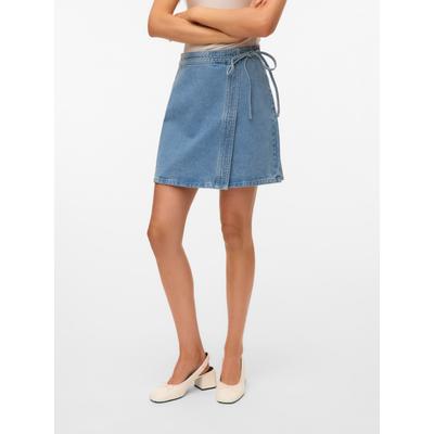 Jeansrock VERO MODA "VMLIZA MR SHORT DENIM WRAP SKIRT GA NOOS", Damen, Gr. L (40), blau (medium blau denim), Denim/Jeans, Obermaterial: 80% Baumwolle, 20% Polyester, unifarben, modisch, kurz, Röcke Image
