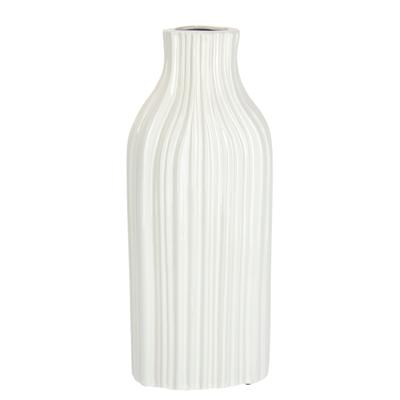 Dekovase I.GE.A. "Blumenvase aus Keramik, geriffelt, bauchig, glänzend, Keramikvase", weiß, B:12cm H:30cm T:7cm, Keramik, Vasen, Deko-Vase für Blumen, Pampasgras, Trocken- oder Kunstblumen u. Zweige Image