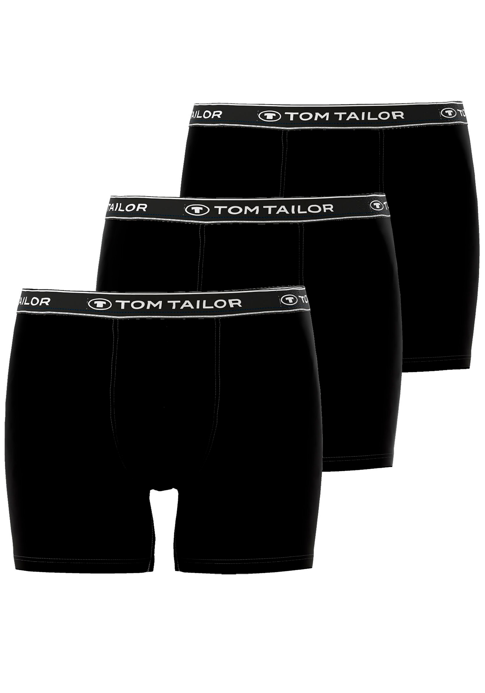 Boxershorts TOM TAILOR "Buffer", Herren, Gr. M, schwarz (schwarz, schwarz, schwarz), Single Jersey, Obermaterial: 95% Baumwolle, 5% Elasthan, unifarben, bequem, Unterhosen, bequem, basic, eng, atmungsaktiv, Logobund, Baumwollmix