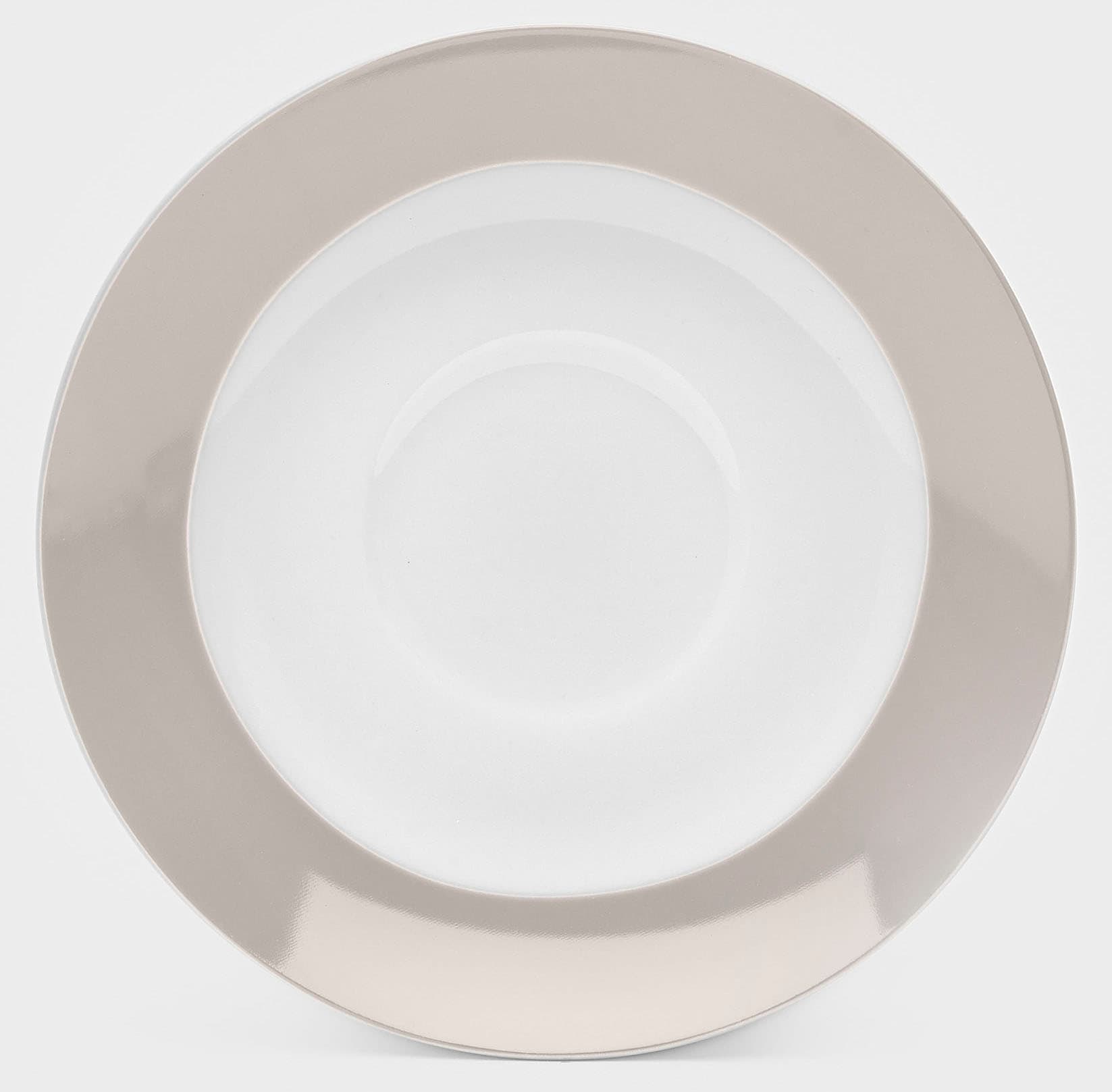 Untertasse VAN WELL "Vario", grau (taupe, weiß), B:15,5cm H:6,5cm T:15,5cm Ø:14,5cm, Porzellan, Speiseteller, Porzellan, spülmaschinen- und mikrowellengeeignet, Ø 14,5 cm