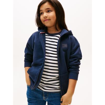 Kapuzensweatjacke TOMMY HILFIGER "TONAL FLAG EMB ZIP HOODIE", Jungen, Gr. 5 (110), blau (schwarz night navy), Sweatware, Obermaterial: 100% Baumwolle, unifarben, casual, regular fit hüftlang, Rundhals, Langarm Bündchen, Sweatjacken, für Kinder bis... Image