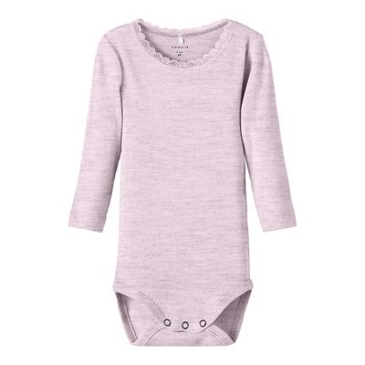 Body NAME IT "NBFKAB LS BODY NOOS", Baby, Gr. 62, N-Gr, sweet dreams detail:melange, Jersey, Obermaterial: 57% Baumwolle, 38% Modal, 5% Elasthan, meliert, casual, normal, Rundhals, Langarm, Bodies Image