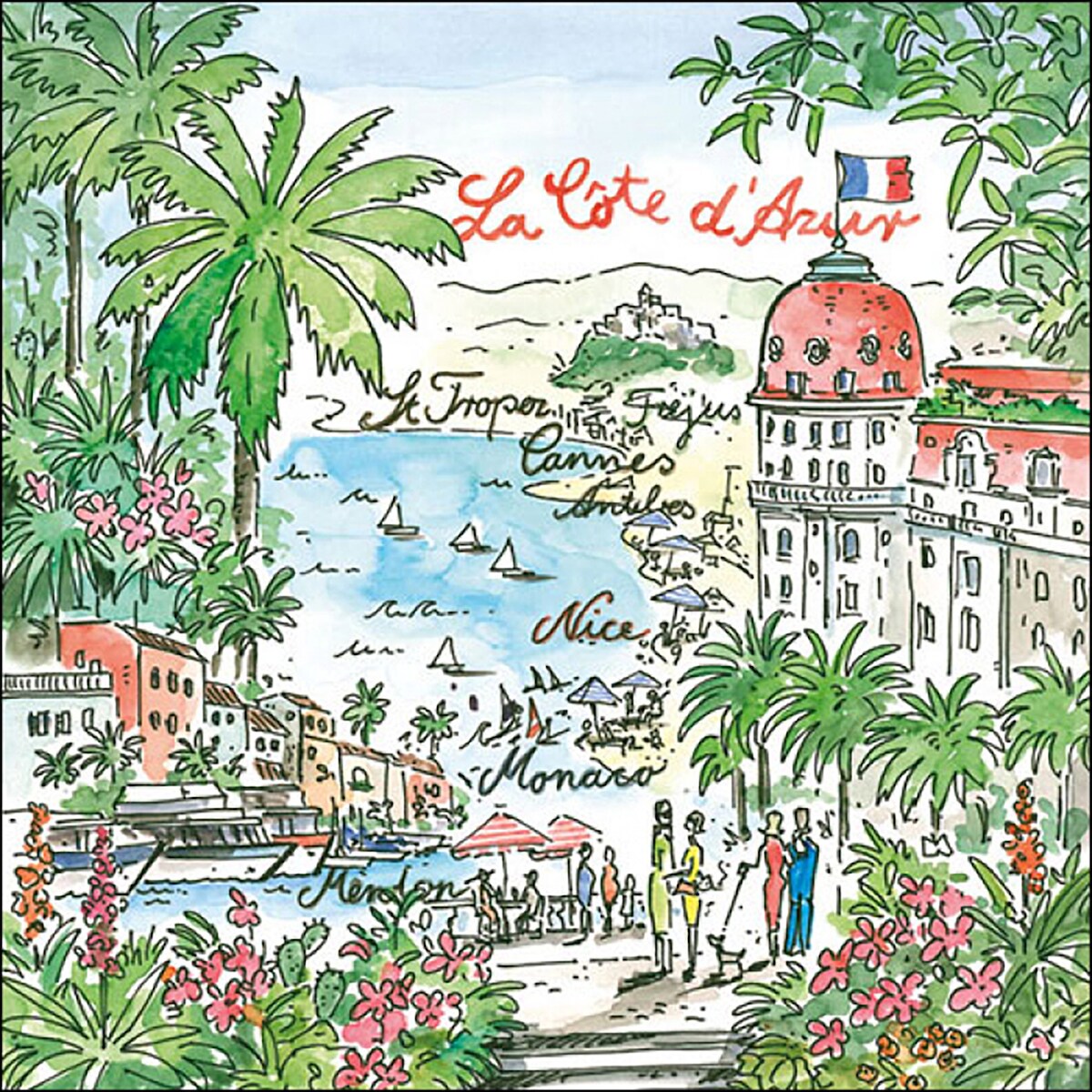 Ambiente 20 Servietten Papier 33x33cm 3-lagig - hochwertige Einweg Papierservietten Frankreich Côte d’Azur Motiv Sommerdeko Tischdeko Küste Urlaub Meer Strand Image