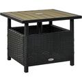 GraceHome-US 22 Outdoor Side Table with Umbrella Hole Rattan Wicker End Table with Sand Bag and Steel Frame for Outdoor Patio Garden Backyard Black & Tan