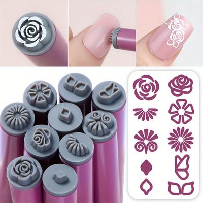 TEMU 10pcs Nail Pen Set- Floral And Pattern Stamping Tools With Dotting Tool, Nail Graffiti Stamping, Odorless Nail Design Accessories, Suitable For Women And S, Multiple Packaging Options(4/6/10pcs) Image