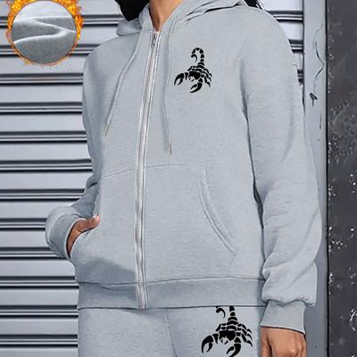 TEMU Hooded Tracksuit Set - Polyester Knit Fabric, Full Zip Hoodie & Joggers, , Graphic Casual Sportswear With Pockets Image