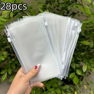 TEMU 14/28pcs A6 Zipper Envelopes - Reusable Gift Envelopes, Storage Bags, Document Bags, Bill Organizers, Suitable For Office Image