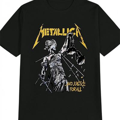 TEMU Graphic Men's T-shirt Heavy Metal- With Metallic And Print, Black Casual Crew Neck Top, Perfect Gift For Men, Band T Shirts Image
