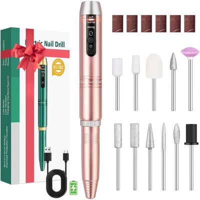 TEMU Rechargeable Electric Nail Drill 20000rpm, For Acrylic Nail Removal, Nail And Pedicure Tools, Lightweight, With 11 Nail Drill Bits, Suitable For Home Nail Salon Image