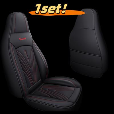 TEMU 1pc Luxury Integrated Nap Leather Single Seat Cover, , Leather Color, Starry Perforated Design, Breathable Image