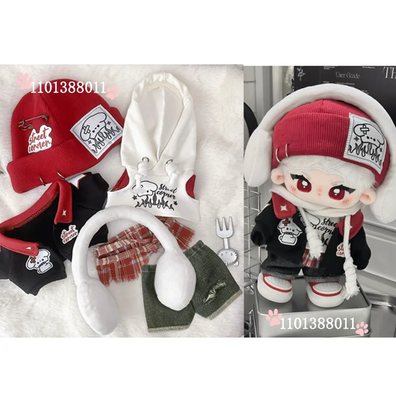 20 cm Baumwolle Puppe Casual Mantel Gestrickte Hut Set Heavy Duty Mantel Jeans Leder Kragen Zubehör Mini Leinwand Schuhe