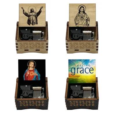 Wooden Amazing Grace Music wind up Music Box Wife Husband Holiday Church Gift Home Christian Music