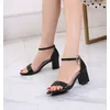 Größe 31-43 weiß schwarz sexy offene Zehen 6cm High Heels Sandalen Frauen Schuh Sommer Block absatz