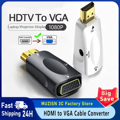MUZISN HDMI-Kompatibel zu VGA Kabel Konverter Stecker Auf Famale Konverter Adapter 3,5mm Jack Audio HD 1080P für PC Laptop Tablet Image