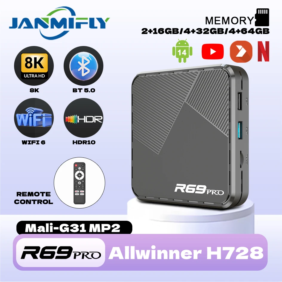 Android TV Box R69PRO Allwinner H728 Octa Core WiFi 6 Ethernet 1000M mit Netflix 8K Ultra HD Google Smart Voice Set Top Box Image