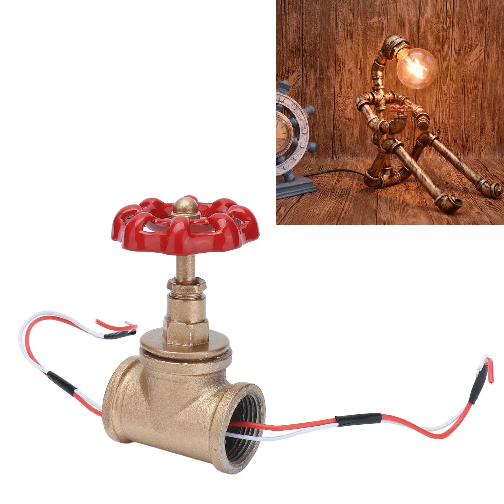 Schreibtischlampenschalter G3/4 Steampunk Lichtschalter mit rotem Ventil Industrieroboter Schreibtischlampenschalter 12V/120V Vintage Tischlampenschalter Image