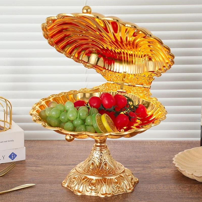 Europäischer Obstteller, goldene Legierung, exquisites Luxus-Schalenform-Tablett für hohe Füße, Lebensmittel-Snack-Süßigkeiten-Scheibe, Hochzeits-Desktop-Dekoration Image