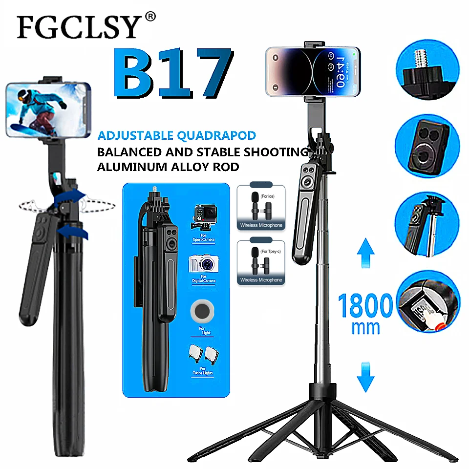 FGCLSY 2025 Tragbares Selfie-Stick-Stativ für Telefon mit Licht und kabelloser Fernbedienung und 360° ° Rotation zur Videoaufzeichnung Image