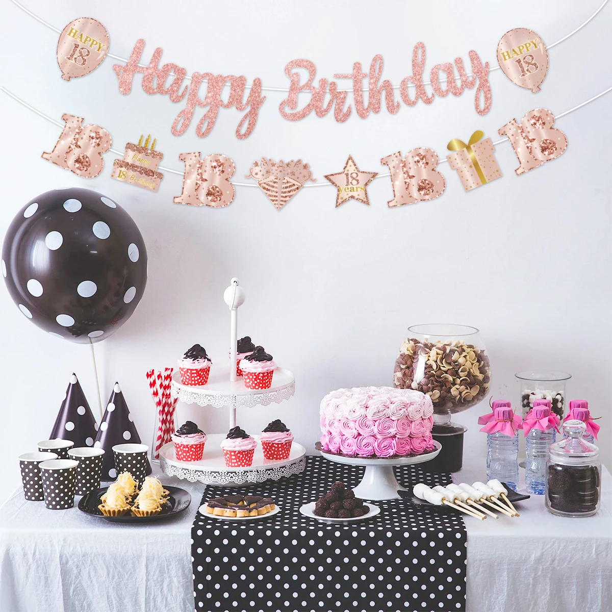 Roségold „Happy 18th 21th 30th 40th 50th 60th Birthday“-Banner „Happy Birthday“-Party-Dekoration für Kinder und Erwachsene, Gastgeschenke zum Aufhängen