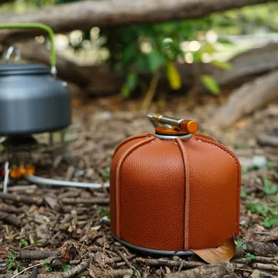 Outdoor Camping Flat Gas Canister Leather Cover Alpine Picnic Gas Canister Protective Cover Gas Butane Canister Cover