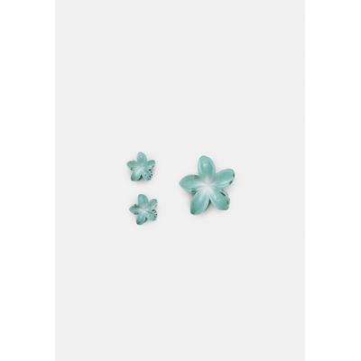 Stradivarius Set of 3 floral hair clips Emerald green OS