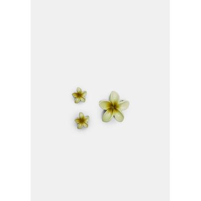 Stradivarius Set of 3 floral hair clips Green OS