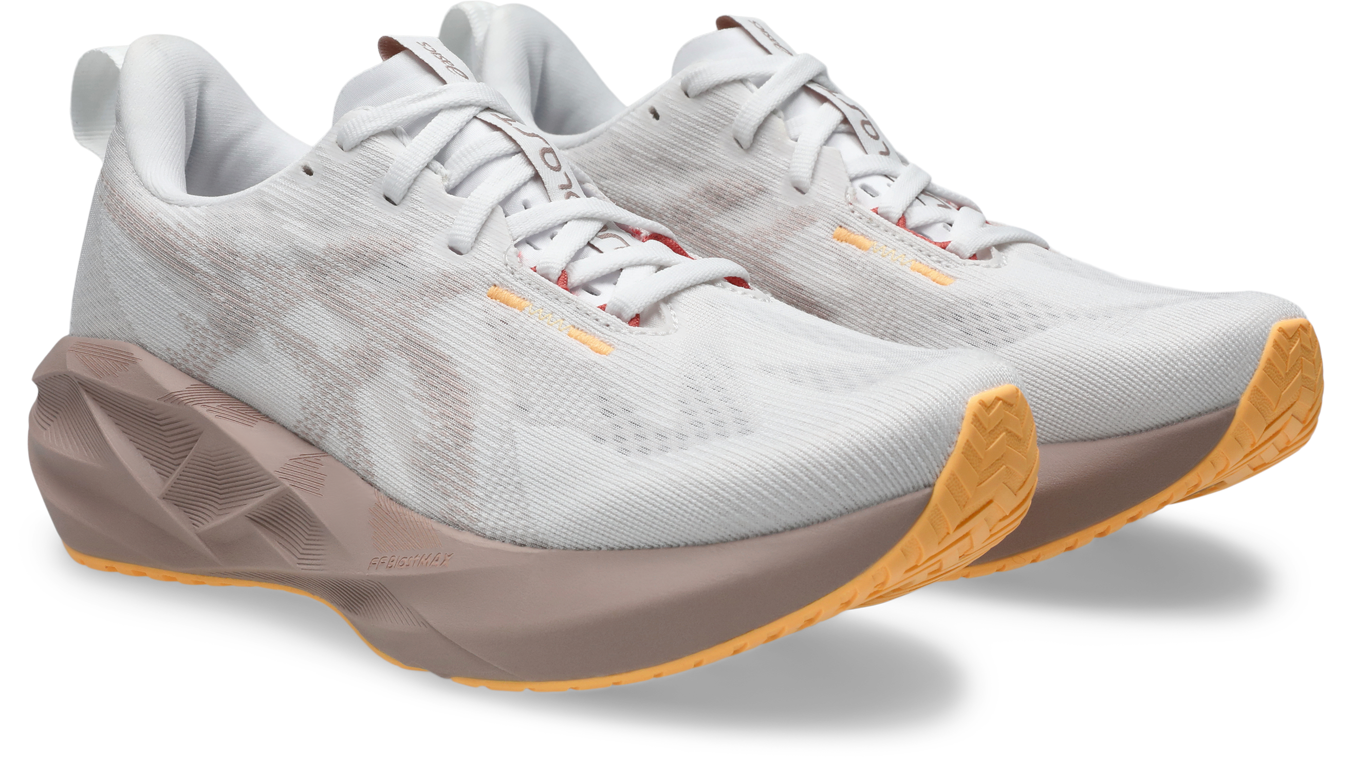 Laufschuh ASICS "NOVABLAST 5", Damen, Gr. 42,5, weiß (weiß, fawn), Textil, Schuhe Laufschuh