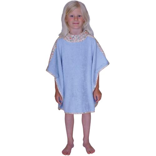 Badeponcho WÖRNER ""Vogel"", blau (sky), L:60cm, Baumwoll-Webfrottier, Hausmäntel, Außenseite Kapuze und Schulteraufsatz aus bedrucktem Single-Jersey