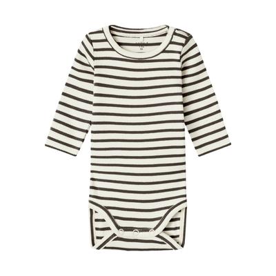 Langarmbody NAME IT "NBNBANI LS BODY NOOS", Baby, Gr. 80, N-Gr, delicioso, Sweatware, Obermaterial: 57% Baumwolle, 38% Modal, 5% Elasthan, gestreift, casual, regular fit, Rundhals, Langarm, Bodies Image