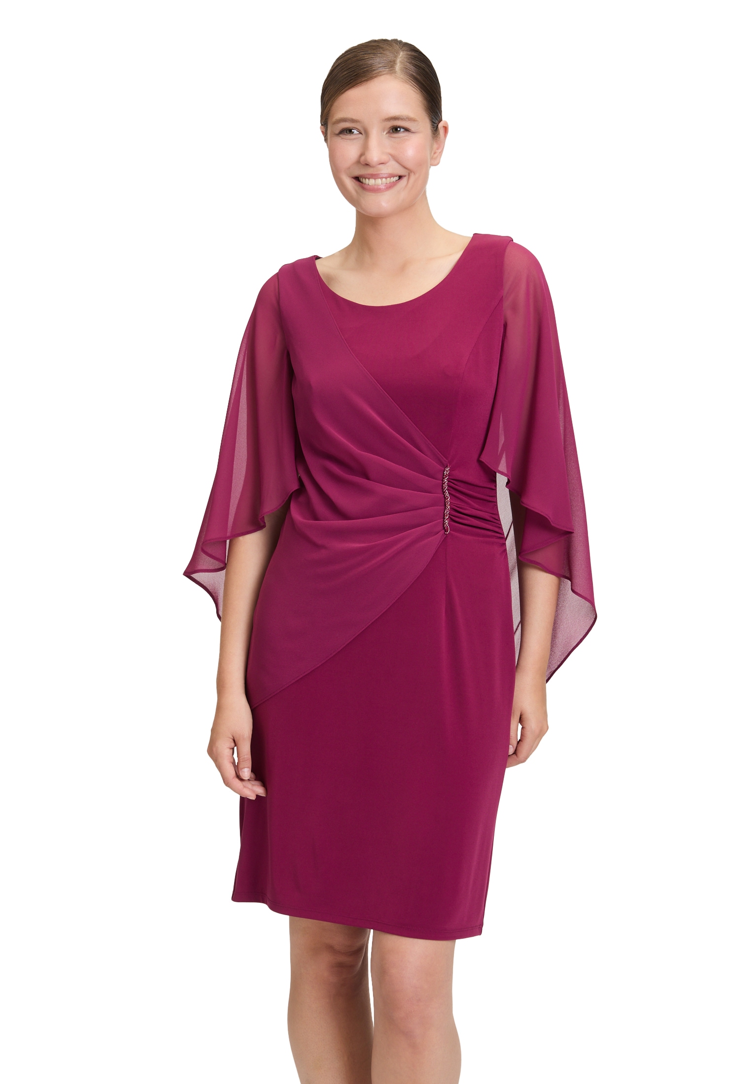 Cocktailkleid VERA MONT "Damen Cocktailkleid mit Raffung", Damen, Gr. 38, Normalgrößen, rosa (sweet berry), Obermaterial: 95% Polyester, 5% Elasthan. Besatz: 100% Polyester. Futter: 100% Polyester., figurbetont kurz, Rundhals, Kleider, Materialmix Image