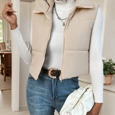 TEMU 1pc Stylish Lightweight Polyester Vest For Adults - Open Collar Zipper Front, Machine Washable Versatile Outerwear For Casual & Formal Wear Image