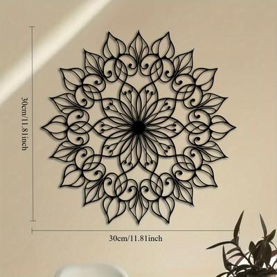TEMU 1pc Modern Metal Wall Art, Sunflower - Black & , Indoor/outdoor Metal Plant Theme Wall Decor, Ideal For Wedding/entrance Gift, Decor|sophisticated Decor|ironwork Detailing, Metal Wall Art Deco Image