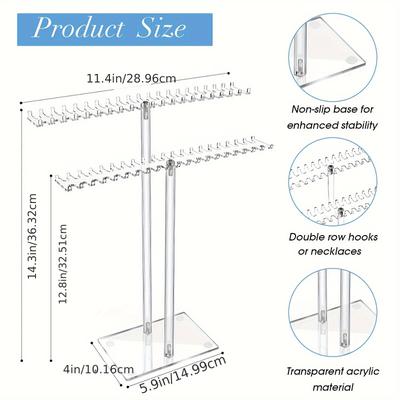 TEMU Acrylic Necklace Storage Box, Transparent Necklace Holder, Jewelry Storage Display Rack With Double-sided Hooks For Necklaces, Pendants, Bracelets And Rings (height 36.3cm + Height 32.5cm) Image