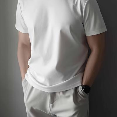 TEMU Men's Breathable Moisture-wicking Ice-friendly T-shirt - Stretchy, Quick-dry Fitness & Casual Summer Top With , Breathable Outdoor Shirt For Weekend Wea Image