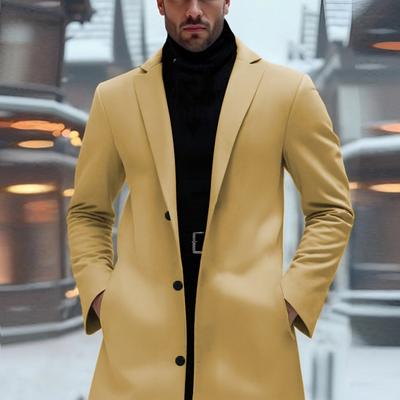 TEMU 2025 Spring And Autumn 's Casual Fashion Elegant Mid-length Tweed Coat European Size Slim Fit Tweed Jacket For Men Image