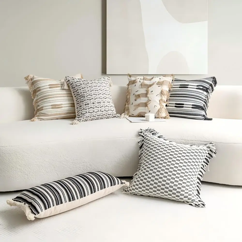 BUYNOW 1PC Bohemian Garn gefärbt Gestreiften Kissenbezug Vintage Pastoralen Wohnzimmer Sofa Kissen Hause Schlafzimmer Kissen Abdeckung Dekor Image