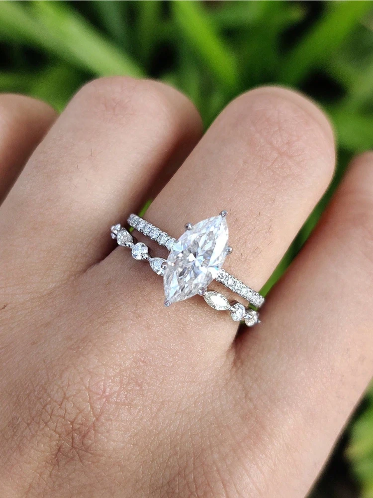 925 Sterling Silber Einfache Klassische 2 Karat Pferd Auge Zirkon Ring Für Frauen, Verlobung, Hochzeit Luxus Hohe Qualität Edlen schmuck Image