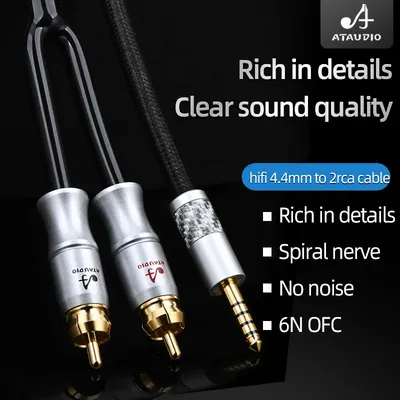 HIFI 6N OFC 4.4 mm to 2rca audio cable HiFi Phone Computer to Amplifier Audio Cable 4.4 to Double rca cable