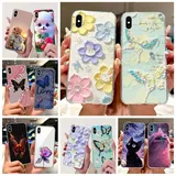 For Apple iPhone X XR XS Max Case Colorful Flowers Butterfly Painted Cover Soft Slim Phone Case For