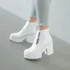 Schwarz weiß Plattform Stiefeletten für Frauen High Heels Stiefel Damen Reiß verschluss Herbst Winter Stiefeletten Frau Stiefel Schuhe Damenschuhe