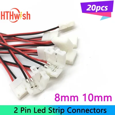 20pcs 8mm 10mm No Soldering 2Pin Led Strip Connectors 8 MM 10 MM Power Wire Connector for 2835/5050 Led Strip Wire PCB Ribbon